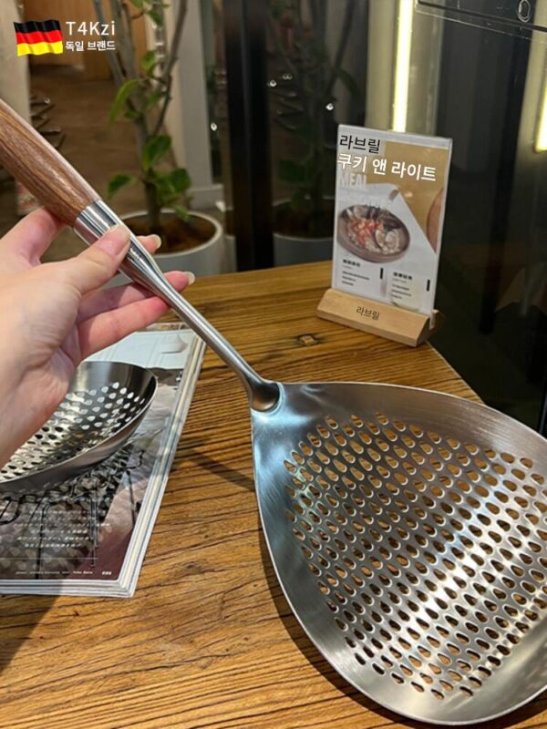 T4kzi 독일 스테인리스 스틸 콜랜더 주방 가정 튀긴 만두 국수 숟가락 냄비 콜랜더 긴 손잡이 숟가락