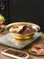 Xuanying 상업용 특대 두께 304 스테인리스 스틸 망치 패턴 만다린 오리 냄비 유도 조리기 가스 스토브 범용 투명 수프 샤부샤부