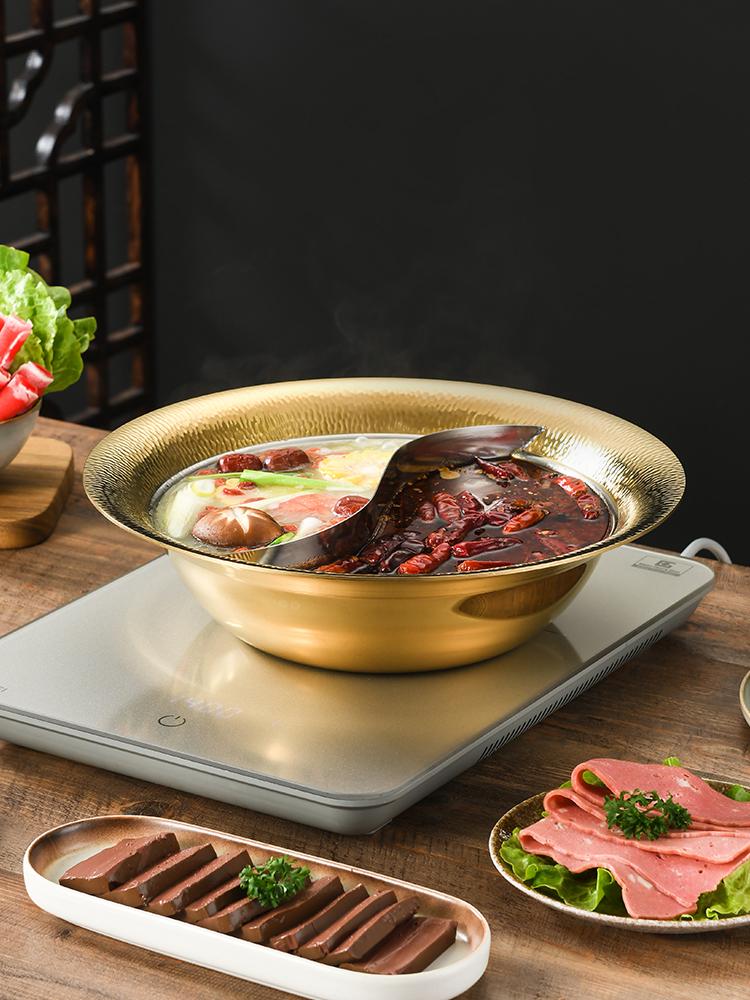 main_766227154512_0-1 Xuanying 상업용 특대 두께 304 스테인리스 스틸 망치 패턴 만다린 오리 냄비 유도 조리기 가스 스토브 범용 투명 수프 샤부샤부 - 이미지 1