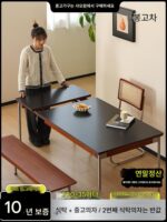Xiaowan 가구 북유럽 일본식 접이식 록 플레이트 식탁 견고한 나무 접이식 소형 아파트 식탁 식탁과 의자 조합