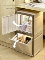 기숙사 데스크탑 수납 소형 빌라 학생 문구 수납함 커버 포함 방진 책 수납함 - 이미지 3