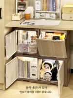 기숙사 데스크탑 수납 소형 빌라 학생 문구 수납함 커버 포함 방진 책 수납함 - 이미지 4