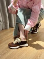 아르마스 정품 가죽 포레스트 슈즈 여성 봄 가을 메일라드 두꺼운 밑창 플랫 슈즈 올매치 컬러 매칭 스포츠 캐주얼 슈즈 - 이미지 2