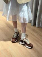 아르마스 정품 가죽 포레스트 슈즈 여성 봄 가을 메일라드 두꺼운 밑창 플랫 슈즈 올매치 컬러 매칭 스포츠 캐주얼 슈즈 - 이미지 3