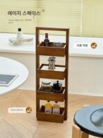 레이지 스페이스 디자이너 레트로 수납 선반 와비사비 스타일 솔리드 우드 홈 디스플레이 선반 주방 수납 선반 - 이미지 3