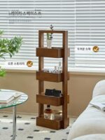 레이지 스페이스 디자이너 레트로 수납 선반 와비사비 스타일 솔리드 우드 홈 디스플레이 선반 주방 수납 선반 - 이미지 4