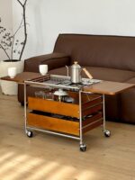 캠핑 발코니 티테이블 스토브 티 카트 가정용 다기능 이동식 앤틱 스타일 티테이블 접이식 사이드 테이블