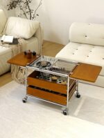 캠핑 발코니 티테이블 스토브 티 카트 가정용 다기능 이동식 앤틱 스타일 티테이블 접이식 사이드 테이블 - 이미지 5