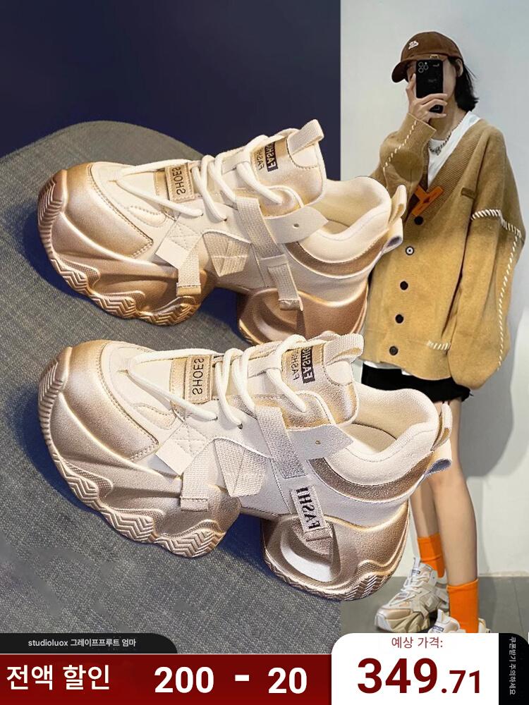 main_770005025137_0-1 홍콩 여성용 두꺼운 밑창 튼튼한 아빠화, 발을 더 작게 보이게 해줍니다 2024년 신상품 봄 가을 유행 핫셀링 내부 키높이 스포츠 캐주얼화 - 이미지 1