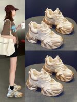 홍콩 여성용 두꺼운 밑창 튼튼한 아빠화, 발을 더 ​​작게 보이게 해줍니다 2024년 신상품 봄 가을 유행 핫셀링 내부 키높이 스포츠 캐주얼화 - 이미지 2