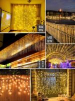 태양열 야외 조명 줄 안뜰 방수 그물 붉은 폭포 조명 울타리 발코니 장식 분위기 컬러 조명 깜박임 LED