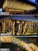 태양열 야외 조명 줄 안뜰 방수 그물 붉은 폭포 조명 울타리 발코니 장식 분위기 컬러 조명 깜박임 LED - 이미지 2