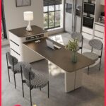 크림 스타일 프랑스 고급 아일랜드 식탁 통합 테이블 접이식 역전 테이블 록 플레이트 아일랜드 가이드 홈 다이닝 테이블 - 이미지 3