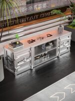 산업 스타일 TV 캐비닛 컨테이너 보관함 거실 커피 테이블 TV 배경 벽 캐비닛 철 장식 낮은 캐비닛 - 이미지 4