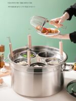 국수 냄비 만두 만두 수프 냄비 끓는 물 매운 뜨거운 냄비 노점 스테인리스 스틸 수프 냄비 수프통 상업용 - 이미지 2