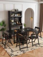 미국식 견고한 나무 접이식 식탁, 식사 사이드 캐비닛, 벽면에 붙일 수 있는 소형 가정용 다기능 프랑스 사이드 캐비닛 와인 캐비닛 - 이미지 4