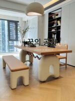중고 디자이너 솔리드 우드 직사각형 식탁 아트 식탁 홈 소형 아파트 크림 스타일 프랑스 레트로 테이블