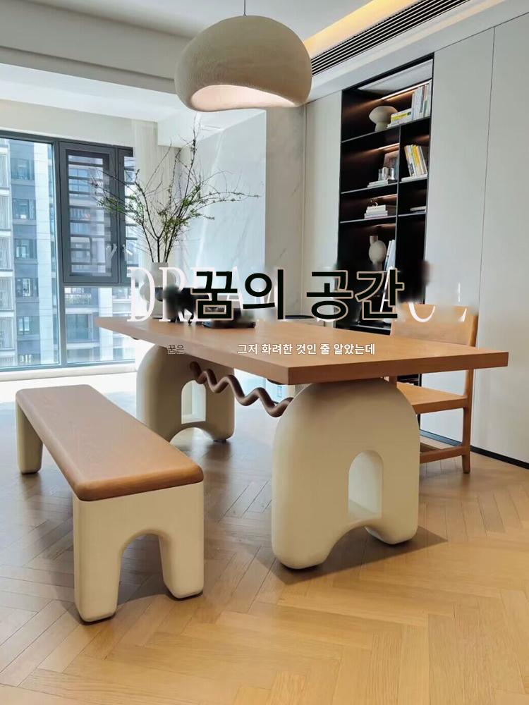 main_772980555892_0-1 중고 디자이너 솔리드 우드 직사각형 식탁 아트 식탁 홈 소형 아파트 크림 스타일 프랑스 레트로 테이블 - 이미지 1