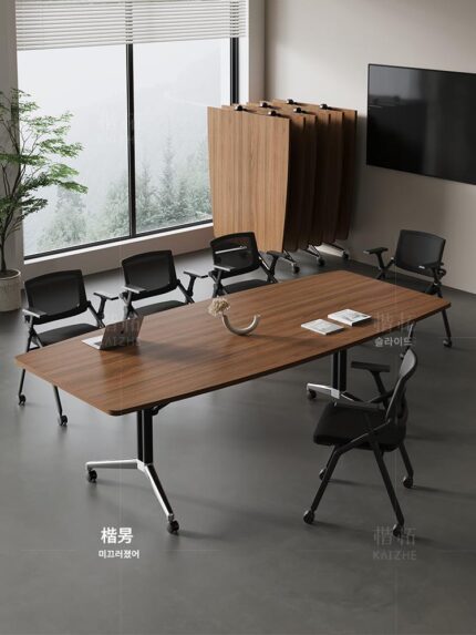 접이식 회의 테이블 사무실 책상 이동식 긴 스트립 타원형 회의 테이블 복제 테이블 스플라이싱 조합 교육 테이블 및 의자