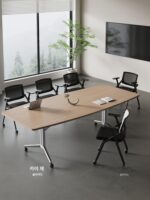 접이식 회의 테이블 사무실 책상 이동식 긴 스트립 타원형 회의 테이블 복제 테이블 스플라이싱 조합 교육 테이블 및 의자 - 이미지 4