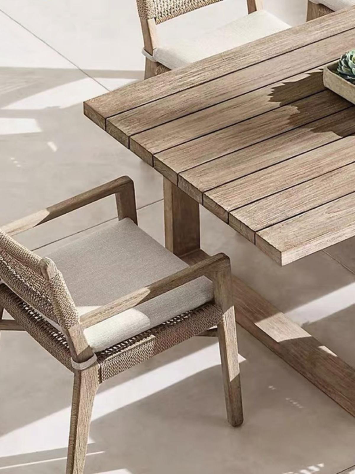 main_773272794918_0-1 티크 야외용 테이블과 의자 정원용 테이블 방부목 오래된 홈스테이 방수 야외 테라스 정원 견고한 나무 라탄 테이블과 의자 - 이미지 1