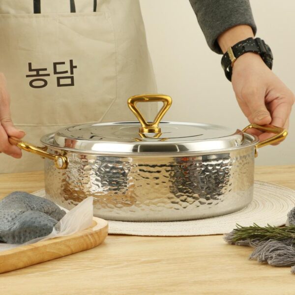 해머 패턴 수프 냄비 304 스테인리스 스틸 상업용 두꺼워진 3층 합성 바닥 평평한 바닥 뜨거운 냄비 화염 유도 쿠커 홈