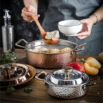 해머 패턴 수프 냄비 304 스테인리스 스틸 상업용 두꺼워진 3층 합성 바닥 평평한 바닥 뜨거운 냄비 화염 유도 쿠커 홈 - 이미지 3