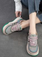 영국 [디자이너] 부드럽고 약간 탄력 있는 봄과 여름 통기성 메쉬 표면 첫 번째 레이어 소가죽 스포츠 캐주얼 여성 아빠 신발 - 이미지 4