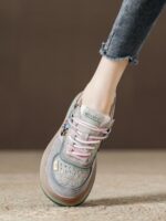 소가죽 레트로 컬러풀 두꺼운 밑창 여성화 2024 봄 가을 신상 정품 가죽 다재다능한 싱글화 틈새 캐주얼 스포츠화 - 이미지 4