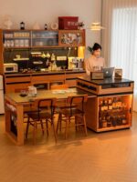 견고한 목재 섬 테이블 식탁 통합 가정용 접이식 록 플레이트 섬 캐비닛 주방 다기능 소형 아파트 통나무 막대