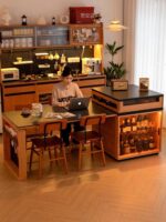 견고한 목재 섬 테이블 식탁 통합 가정용 접이식 록 플레이트 섬 캐비닛 주방 다기능 소형 아파트 통나무 막대 - 이미지 2