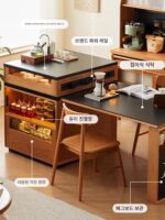 견고한 목재 섬 테이블 식탁 통합 가정용 접이식 록 플레이트 섬 캐비닛 주방 다기능 소형 아파트 통나무 막대 - 이미지 3