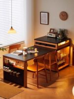 견고한 목재 섬 테이블 식탁 통합 가정용 접이식 록 플레이트 섬 캐비닛 주방 다기능 소형 아파트 통나무 막대 - 이미지 5