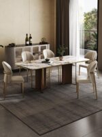 가죽 식탁 의자 홈 노르딕 등받이 편안한 레스토랑 호텔 모던 심플 상판 소가죽 가벼운 고급 식탁 의자 - 이미지 2