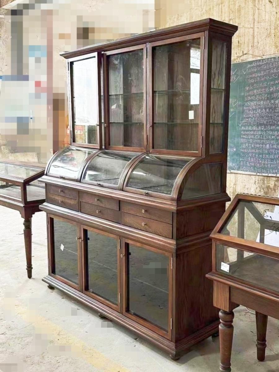 main_779087657797_0 영국 복고풍 견고한 목재 보석 디스플레이 캐비닛 앤틱 옥 투명 디스플레이 보석 곡선 유리 높은 캐비닛 사용자 정의 - 이미지 1