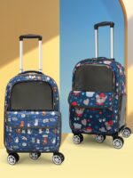 카트가 달린 고양이 가방, 가볍고 대용량의 백팩, 반려동물 유모차, 반려견 가방, 휴대용 범용 휠 여행 가방 - 이미지 2