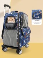 카트가 달린 고양이 가방, 가볍고 대용량의 백팩, 반려동물 유모차, 반려견 가방, 휴대용 범용 휠 여행 가방 - 이미지 4