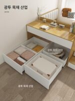 책상 일체형 침대 다다미 책상 포함 소형 아파트 공간 절약 어린이용 하이박스 싱글 조합 수납 칸막이 침대 - 이미지 2