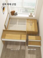 책상 일체형 침대 다다미 책상 포함 소형 아파트 공간 절약 어린이용 하이박스 싱글 조합 수납 칸막이 침대 - 이미지 3