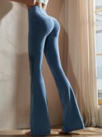 Youyoumeat 데님 피치 힙 마이크로 플레어 요가 팬츠 아웃도어용 하이웨이스트 힙 리프팅 피트니스 팬츠 속건 스포츠 팬츠 여성용 - 이미지 4