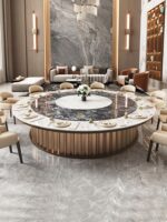 대리석 바위 슬라브 핫팟 테이블 유도 조리대 통합 전기 원형 테이블 홈 다이닝 테이블 숨겨진 1인용 1포트 상업용