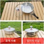 야외 휴대용 접이식 손잡이 프라이팬 316 스테인리스 스틸 두꺼운 맹렬한 불 프라이팬 수프 냄비 유도 조리기 팬 포함 - 이미지 5