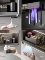 조명 기술이 적용된 견고한 목재 페인트 스마트 거울 캐비닛 현대식 핸드 스윕 음성 제어 리프트 변기 맞춤형 욕실 캐비닛 - 이미지 5