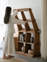 Runjia Home Furnishing Old Pine 접이식 선반 다기능 보관 디스플레이 랙 솔리드 우드 책장 선반 디스플레이 랙