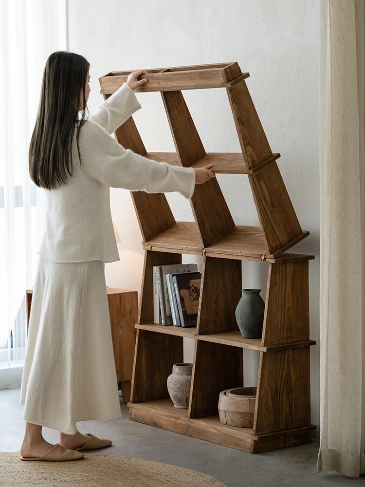 main_785432237462_0-1 Runjia Home Furnishing Old Pine 접이식 선반 다기능 보관 디스플레이 랙 솔리드 우드 책장 선반 디스플레이 랙 - 이미지 1