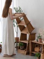 Runjia Home Furnishing Old Pine 접이식 선반 다기능 보관 디스플레이 랙 솔리드 우드 책장 선반 디스플레이 랙 - 이미지 5