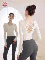 가을과 겨울 여성용 KAYANTY 요가복 상의, 긴팔 피트니스 슈트, 필라테스 트레이닝, 가슴 패드가 있는 스포츠