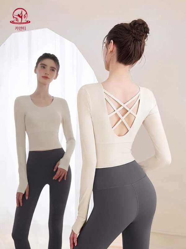 가을과 겨울 여성용 KAYANTY 요가복 상의, 긴팔 피트니스 슈트, 필라테스 트레이닝, 가슴 패드가 있는 스포츠