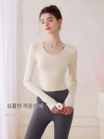 가을과 겨울 여성용 KAYANTY 요가복 상의, 긴팔 피트니스 슈트, 필라테스 트레이닝, 가슴 패드가 있는 스포츠 - 이미지 2