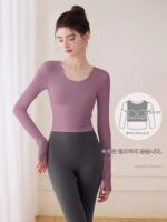 가을과 겨울 여성용 KAYANTY 요가복 상의, 긴팔 피트니스 슈트, 필라테스 트레이닝, 가슴 패드가 있는 스포츠 - 이미지 4